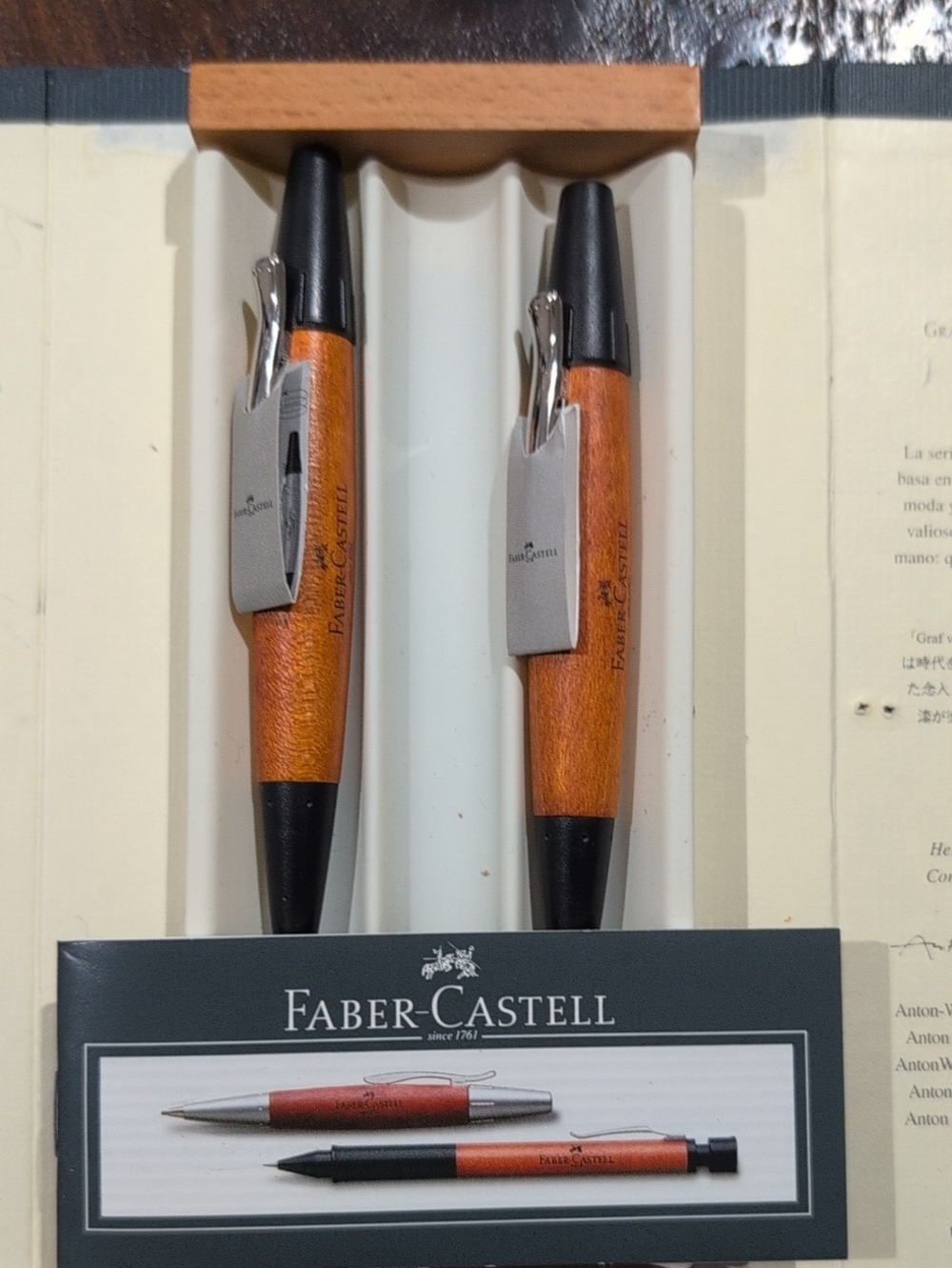 Faber-Castell Orange Wood Ballpoint Pen And Mechanical Pencil Set + BNWT